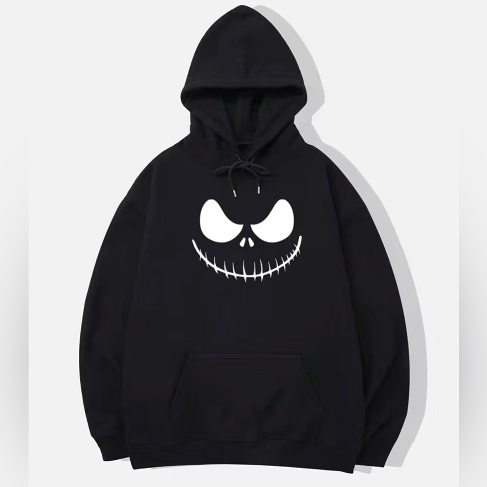 Men's Casual Fleece Hooded Sweatshirt With Evil Skull Face Print.